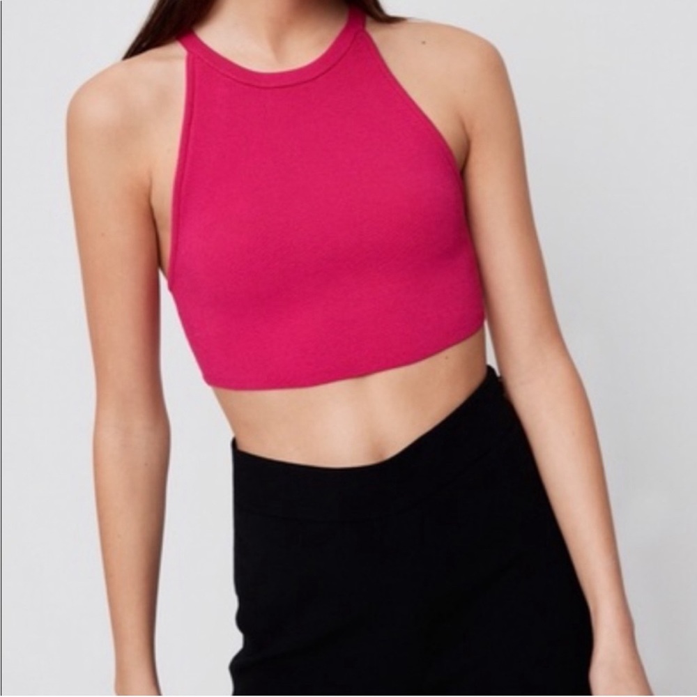 Babaton hot pink sculpt high neck crop tank M
